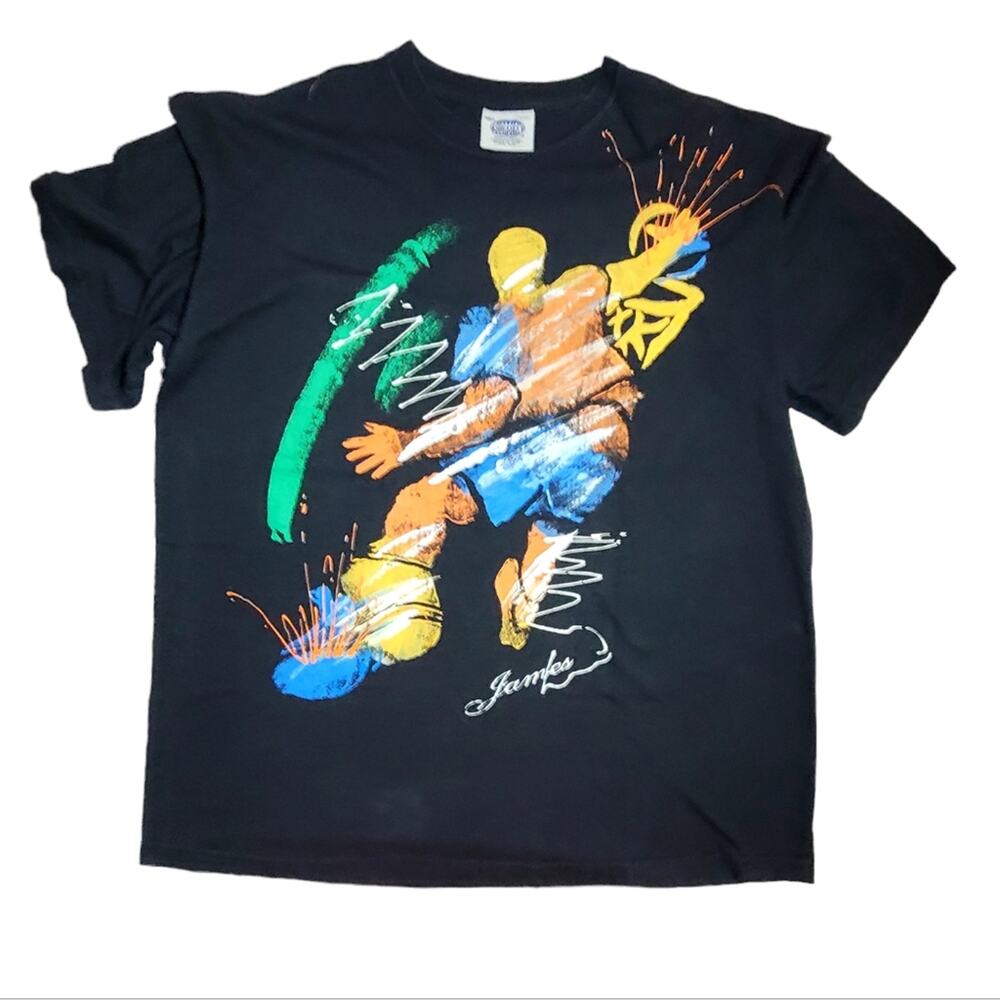 Vintage Y2K Buda Bean custom painted Lebron James basketball shirt men's sz XXL
